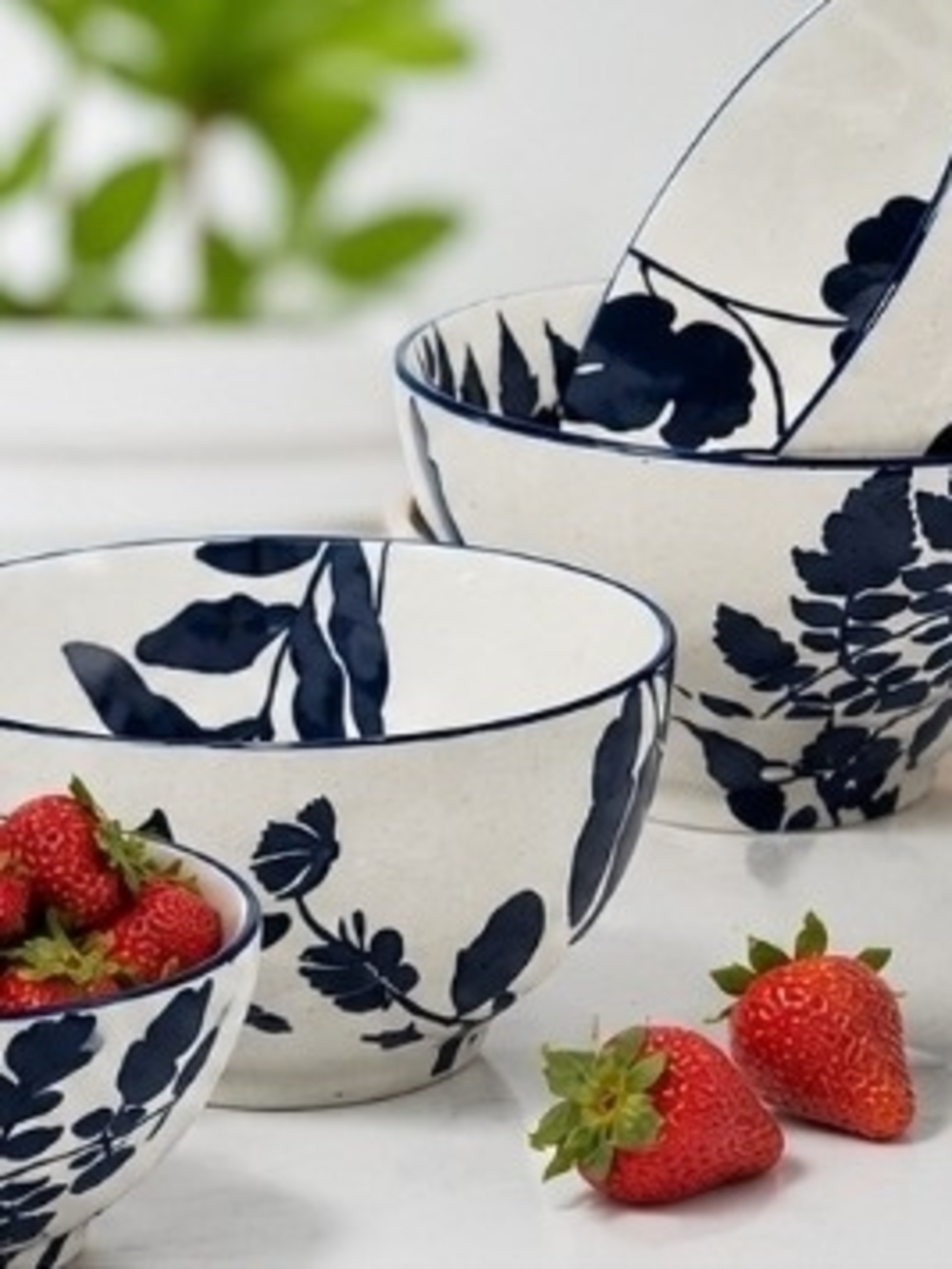 Blue Floral Ceramic Serving Bowls - Home Art Collection